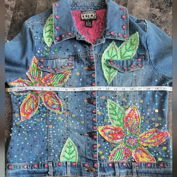 Berek Dimen Blue and Green Jean Jacket with Dinosaur Embellishments - Picture 2 of 13